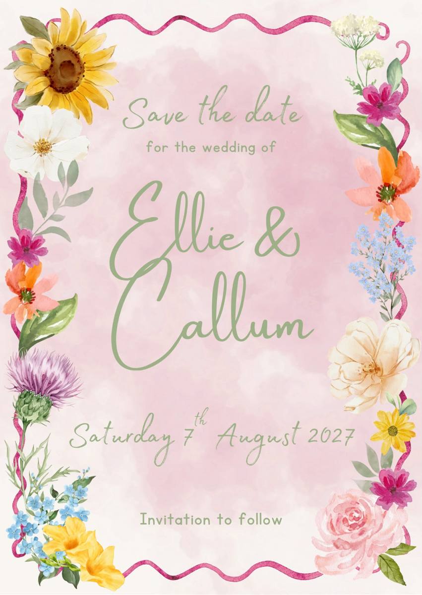 Ellie and Callum's save the date card